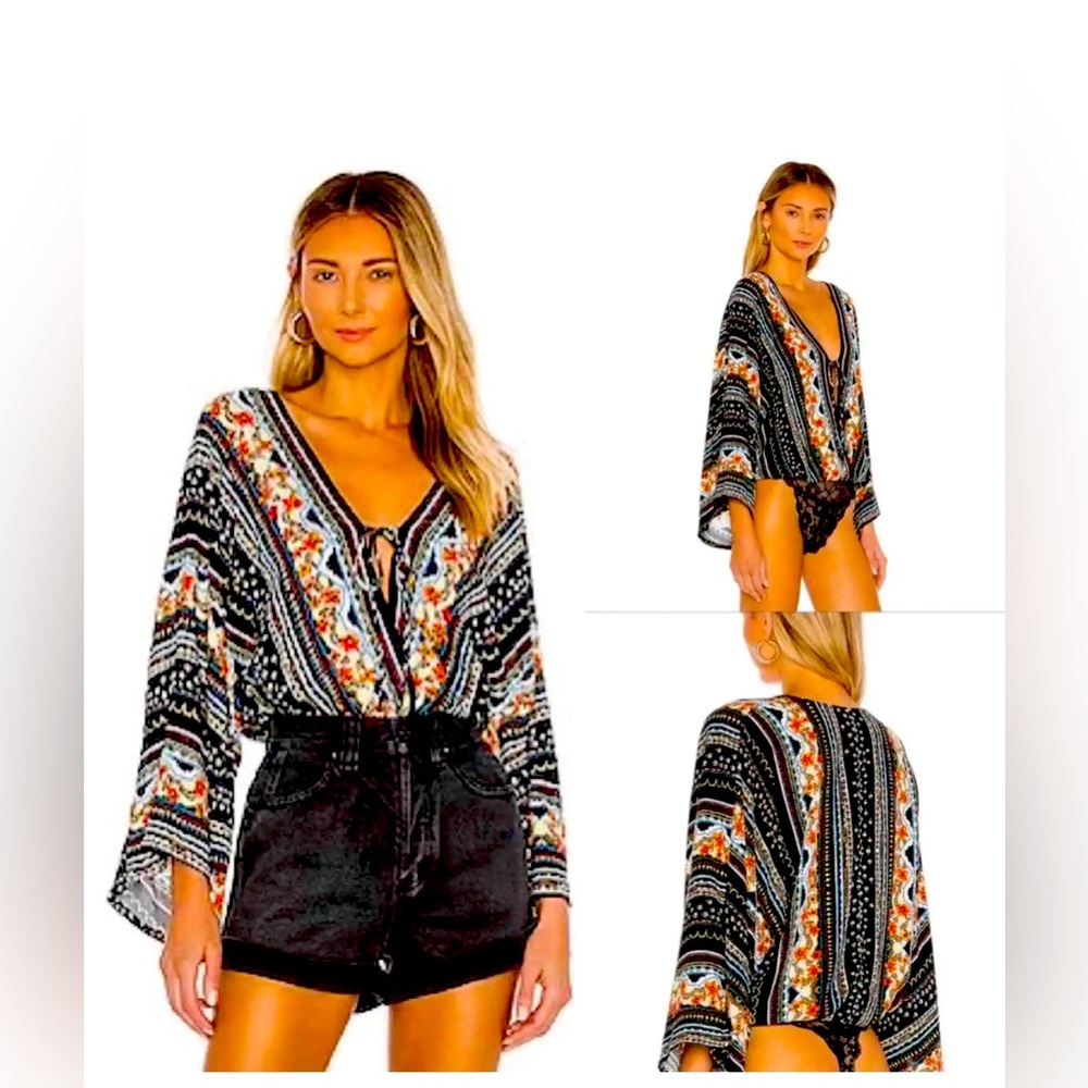 Free People For You Bodysuit in Black Combo Medium